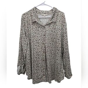 Above & Beyond Womans 3/4 Sleeve Floral Button Down, Size 3X